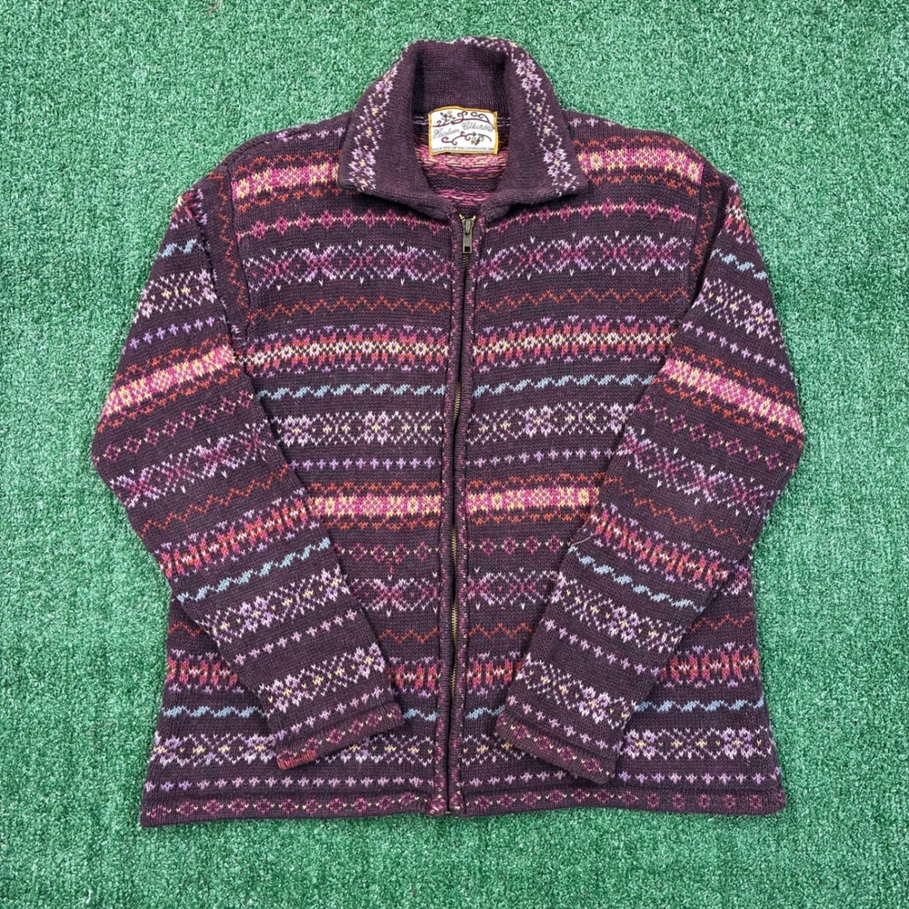 Vintage Heirloom Collectibles Purple Fair Isle Zip Sweater Cardigan